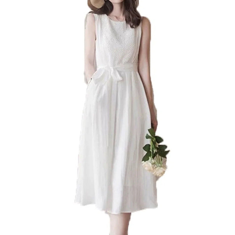 Robe midi sans manches en A pour femme avec détail nœud Chic und Stil