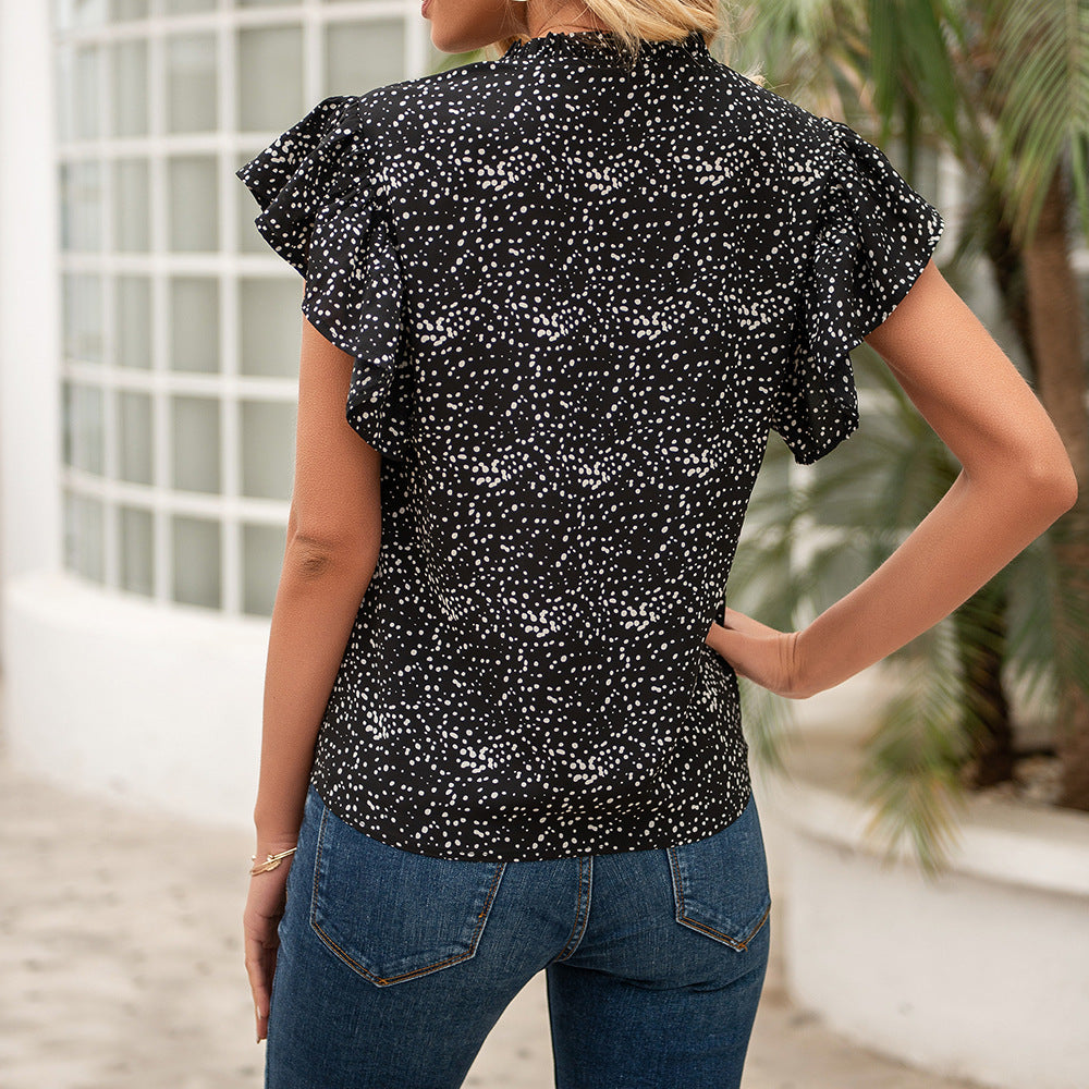Chemisier femme avec des manches volantées et un motif à pois tissé Chic und Stil