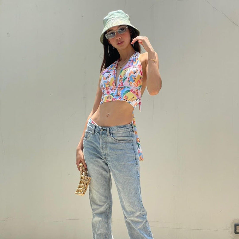 Top à fleurs à col halter Chic und Stil pour femmes