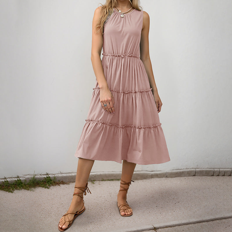 Robe midi sans manches à volants pour femmes Chic und Stil
