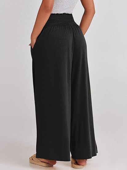 Pantalon d'été large pour femmes avec taille élastique et poches latérales Chic und Stil