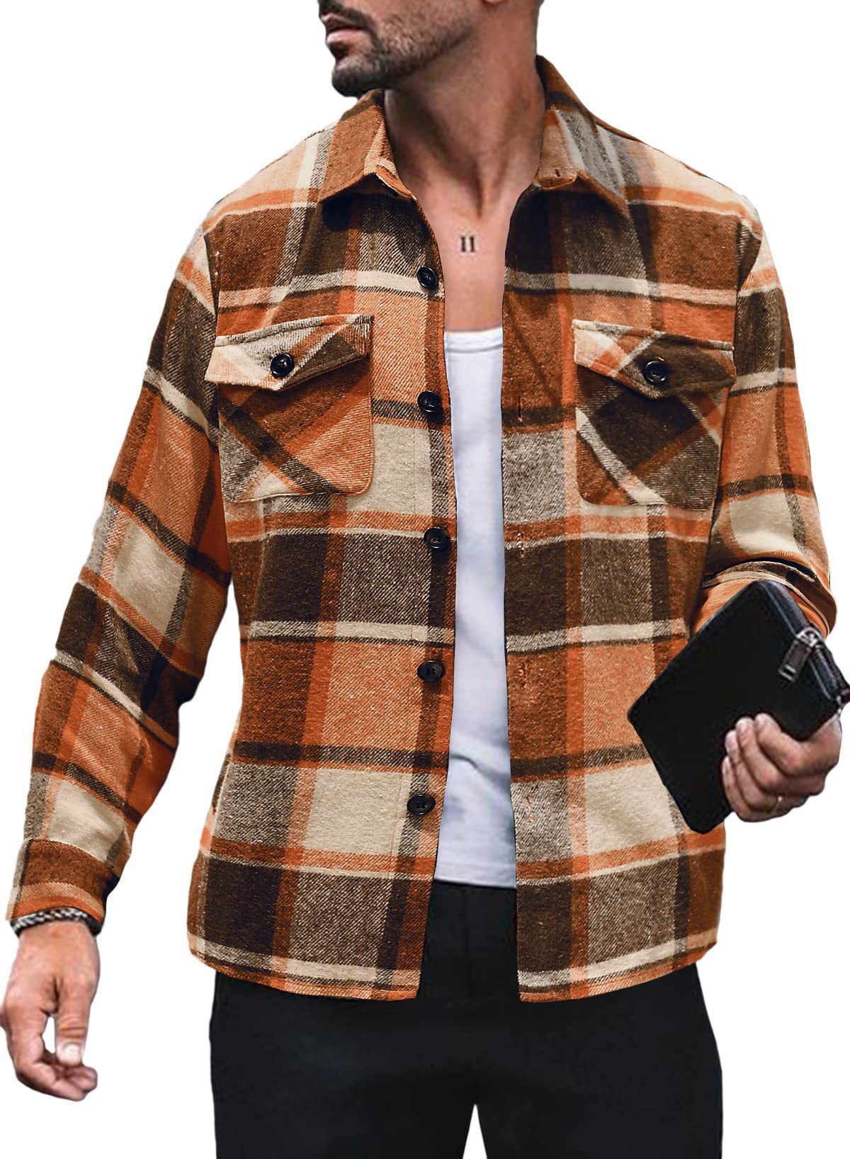 Chemise en flanelle pour hommes avec motif à carreaux et poches fonctionnelles Chic und Stil