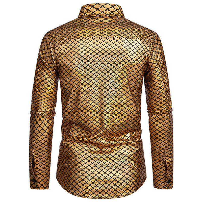 Chemise à manches longues brillantes pour hommes avec design écailles de poisson Chic und Stil