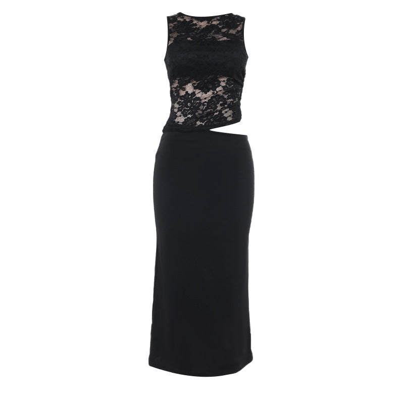 Robe maxi élégante en dentelle à découpe pour femmes Chic und Stil