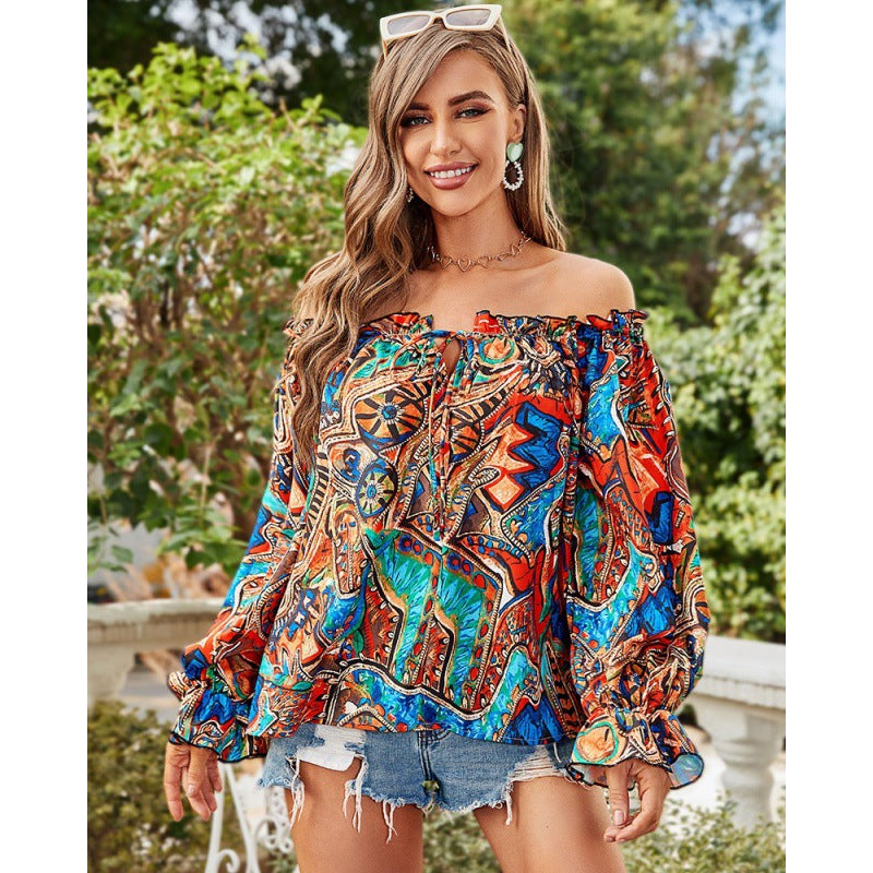 Blouse bohème off-shoulder pour femmes avec des manches fluides Chic und Stil