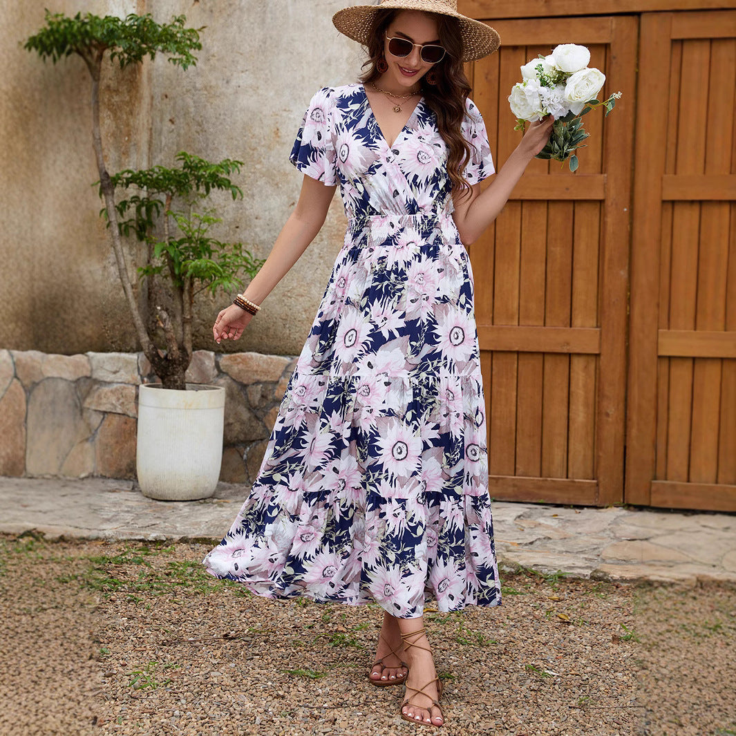Robe maxi portefeuille florale Chic und Stil pour femmes