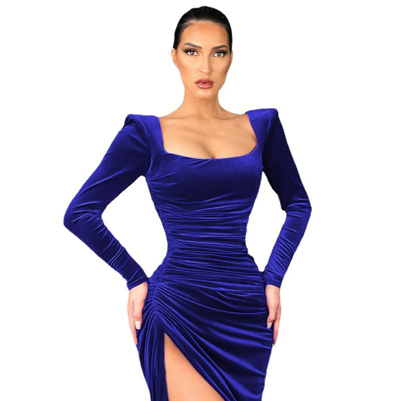 Robe stretch raffinée pour femmes avec fente asymétrique et longues manches Chic und Stil