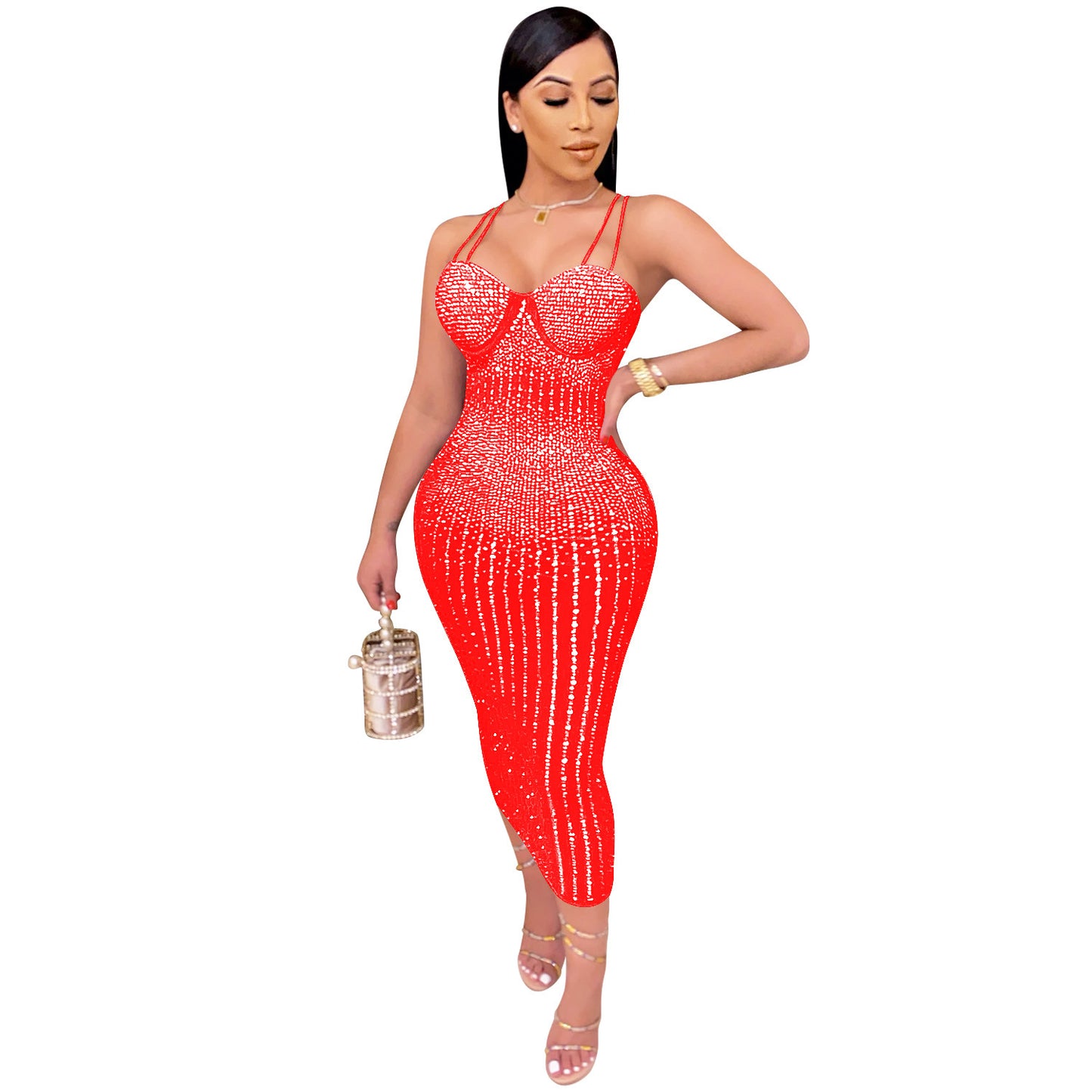 Robe midi bodycon pour dames avec embellissement en strass Chic und Stil