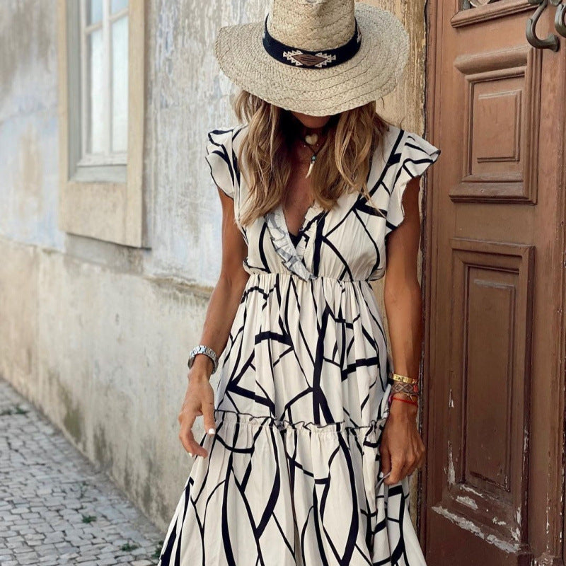 Robe maxi A-line fluide pour dames avec manches à volants Chic und Stil