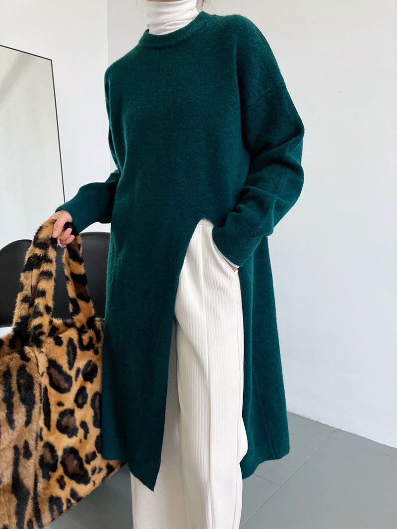 Robe en tricot élégante pour femmes avec fente latérale et coupe généreuse Chic und Stil