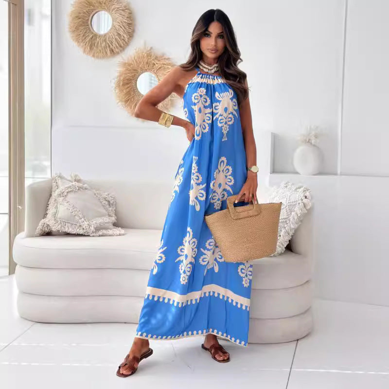 Robe maxi inspirée bohème pour femmes avec décolleté halter ajustable Chic und Stil