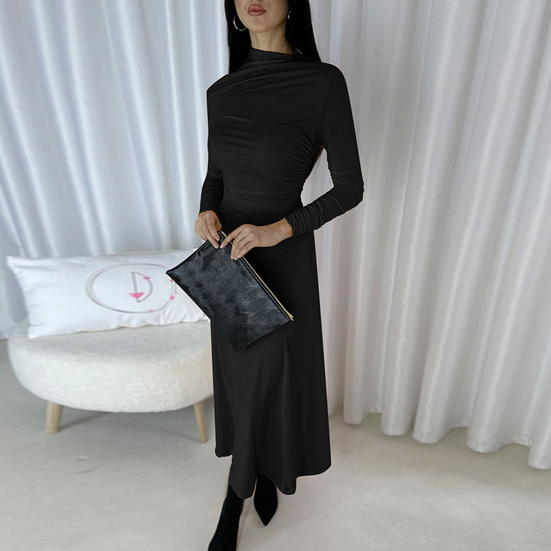Robe maxi élégante à manches longues pour femmes avec haut froncé Chic und Stil