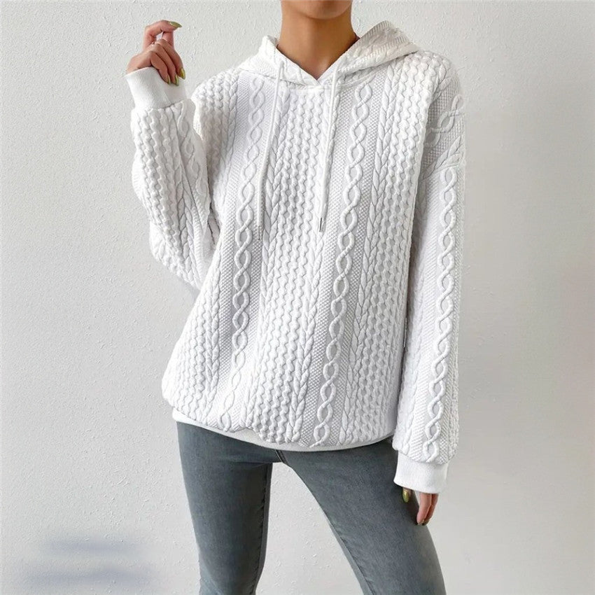 Pull en tricot de haute qualité pour femmes avec capuche et motif en torsade décoratif Chic und Stil