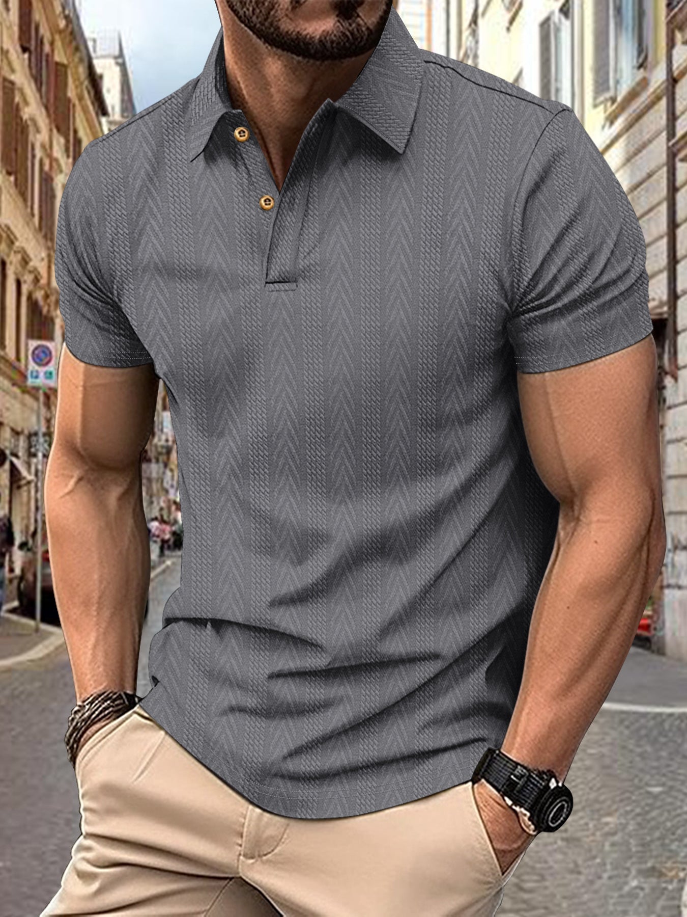 Polo-shirt pour hommes à manches courtes tendance avec design texturé Chic und Stil