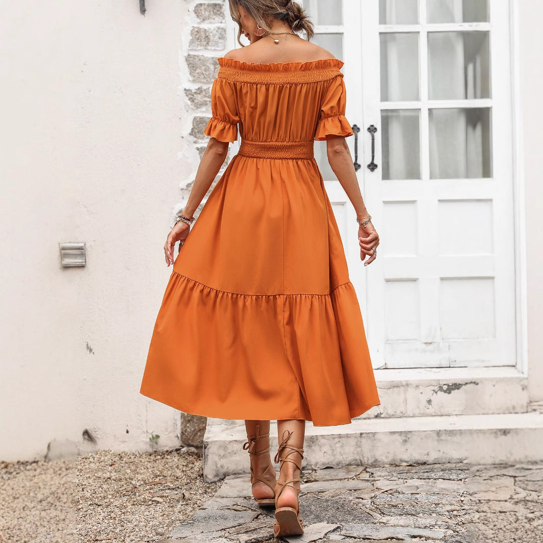 Robe maxi off-shoulder pour dames avec volants et ceinture élastique à la taille Chic und Stil