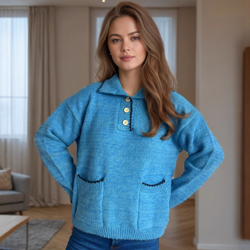 Pull femme avec col contrasté et boutons décoratifs Chic und Stil