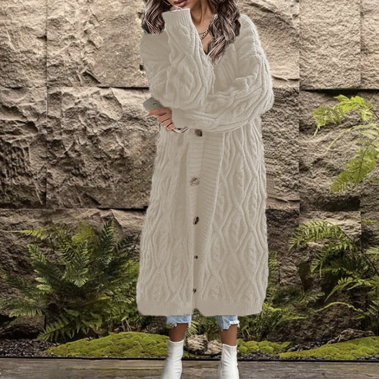Kimono en gros tricot pour femmes avec un motif de tresse tendance et des poches pratiques Chic und Stil