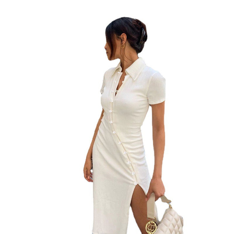 Robe midi à manches courtes, boutonnée, avec fente sur le côté Chic und Stil