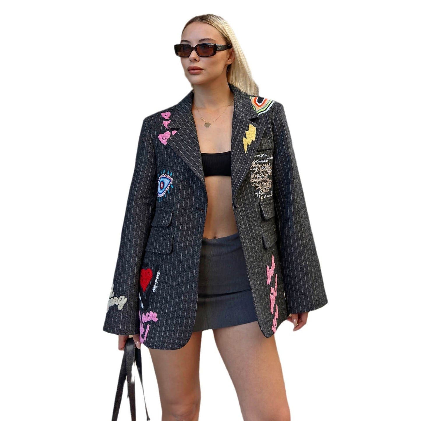 Blazer surdimensionné pour femmes avec design de broderie créatif Chic und Stil