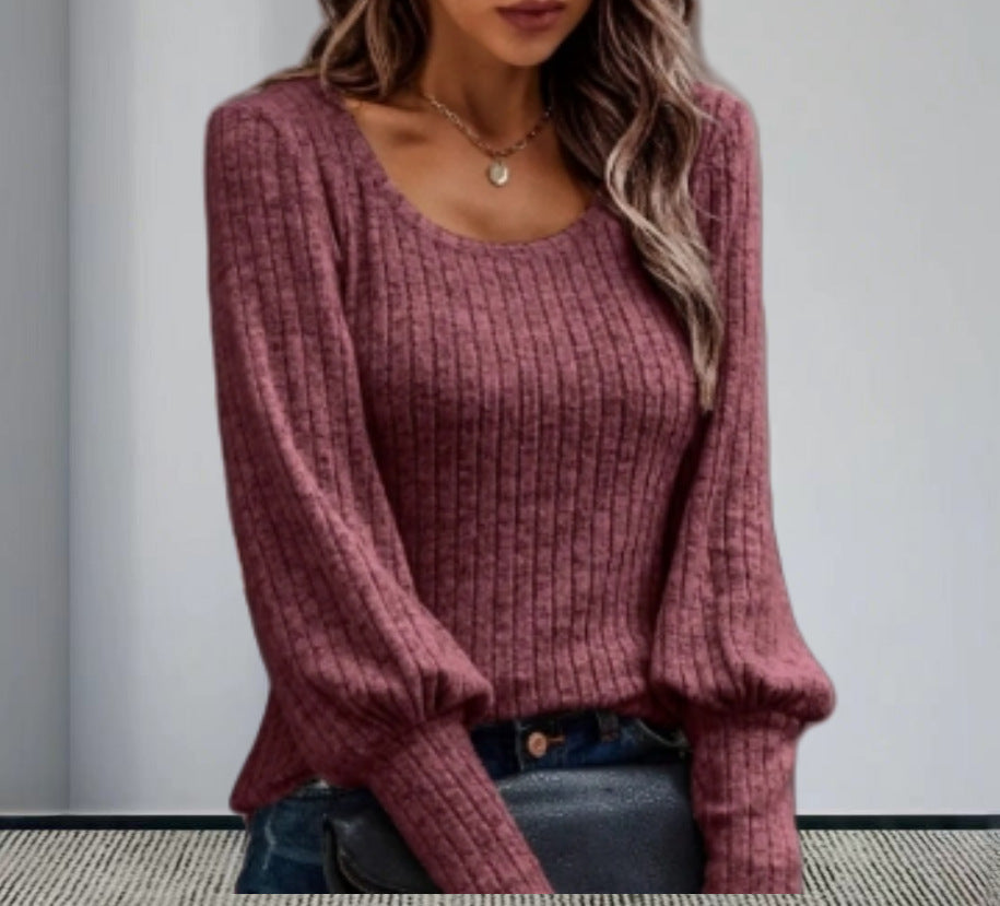 Pull en tricot pour femmes avec manches ballon et motif en côtes fines Chic und Stil