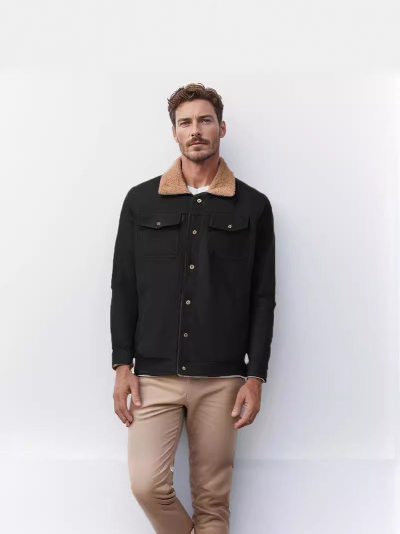 Casual men's jacket with faux fur collar and practical pockets Chic und Stil