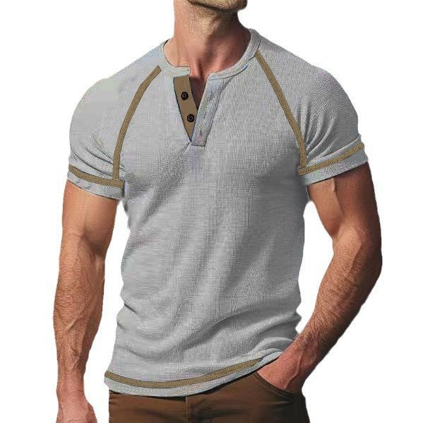 T-shirt à manches mi-longues pour hommes avec patte de boutonnage Chic und Stil