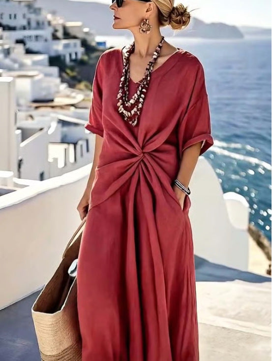 Robe portefeuille aérienne pour femmes avec nœud latéral et décolleté en V Chic und Stil