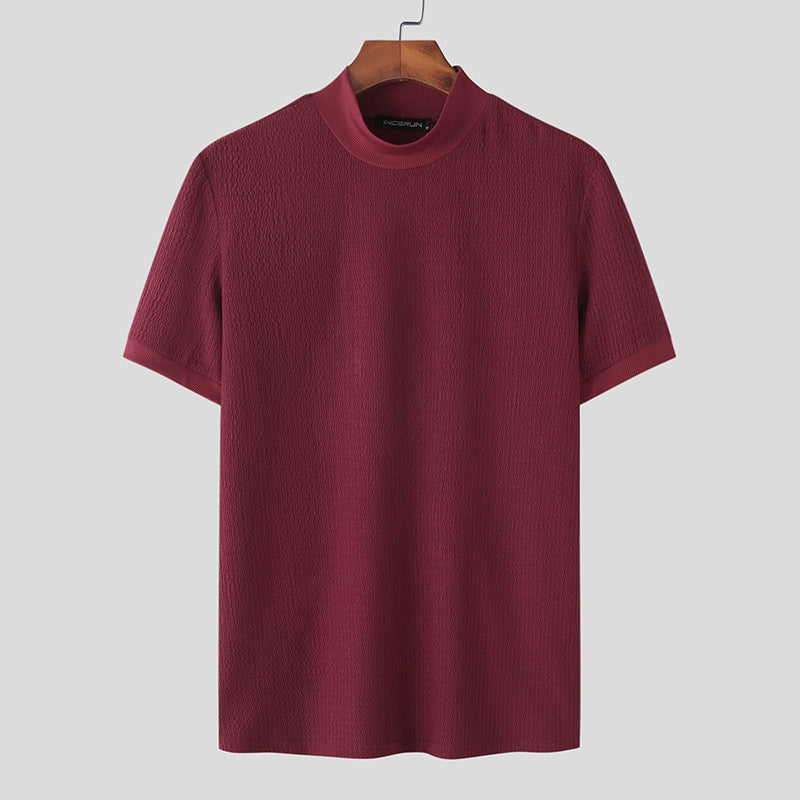 T-shirt pour hommes à manches courtes avec un design structuré moderne et col montant Chic und Stil