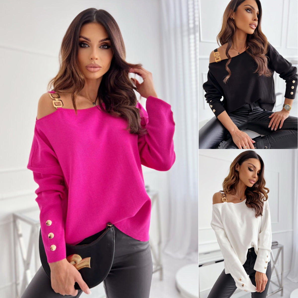 Dames Off-Shoulder Pull en Tricot Confortable Chic und Stil