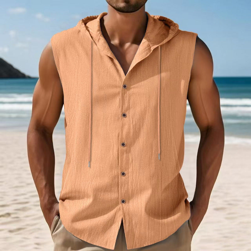 Chemise sans manches pour hommes avec capuche et fermeture à boutons Chic und Stil