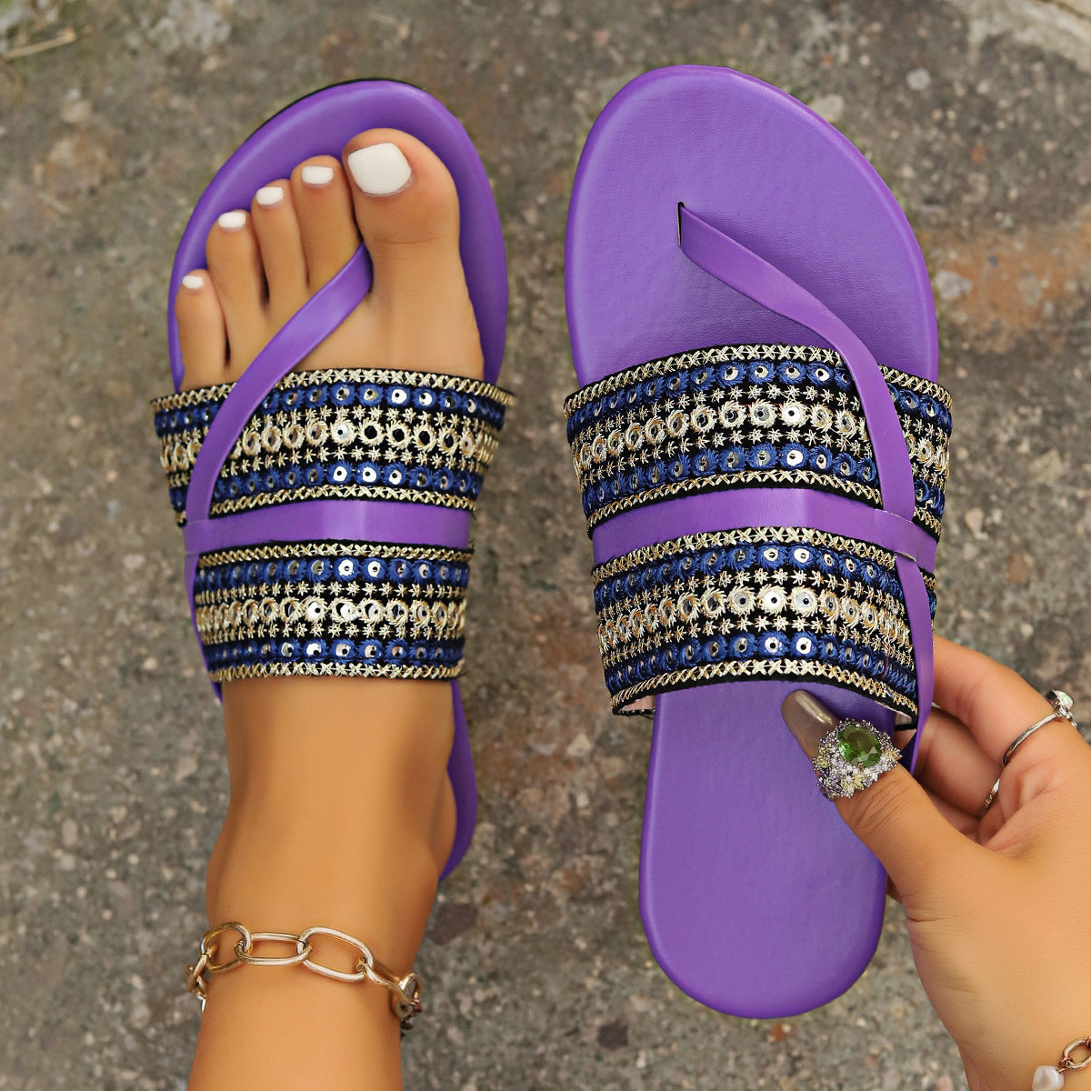 Dames Artisan Perlen Slide Sandalen Chic und Stil