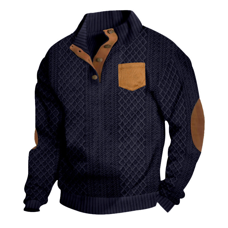 Pull en tricot pour hommes avec col montant et patte de boutonnage Chic und Stil