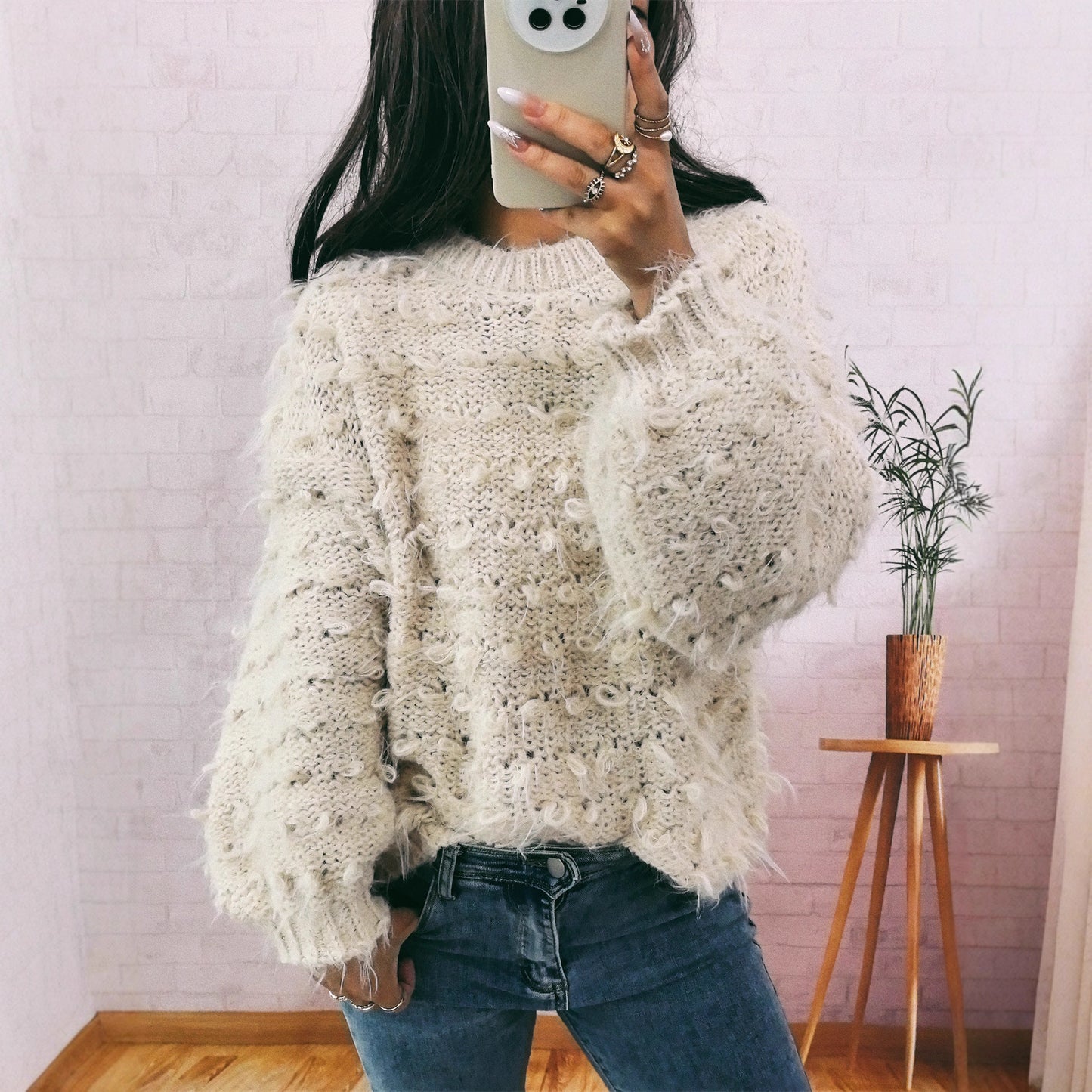 Pull-over oversized décontracté pour femmes en matériau texturé avec design unique Chic und Stil