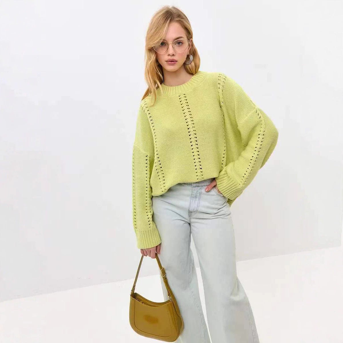 Pull en tricot décontracté pour femmes avec un design texturé et des épaules raglan Chic und Stil