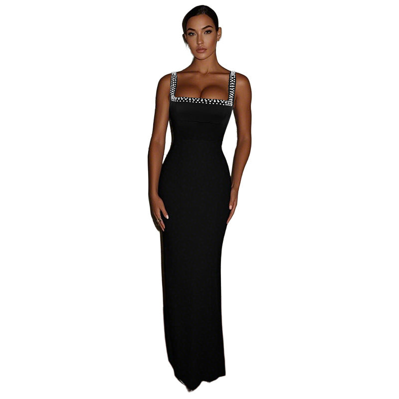 Robe maxi élégante sans manches pour femmes avec des détails de bretelles en strass Chic und Stil
