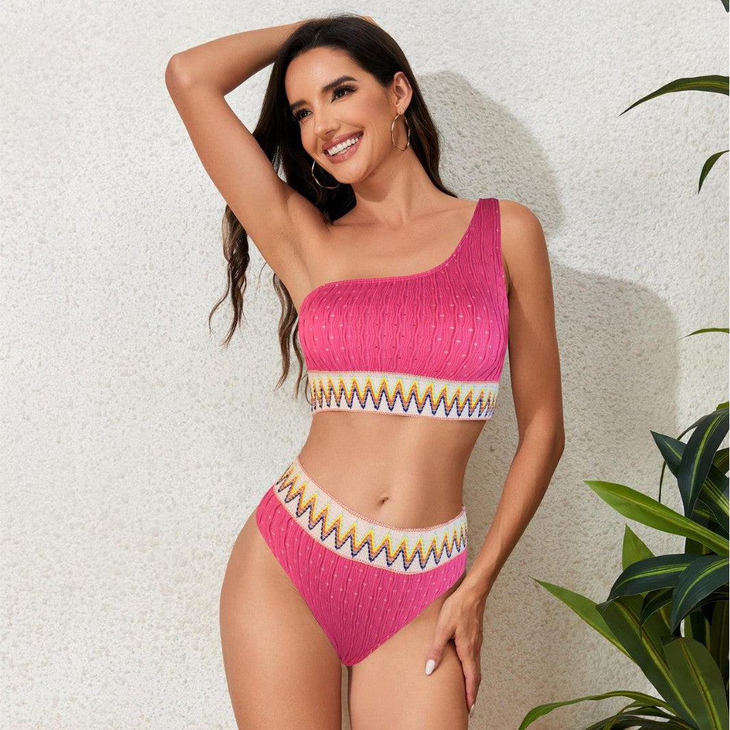 Maillot de bain une pièce pour femmes avec motif vague à la mode et taille élastique Chic und Stil