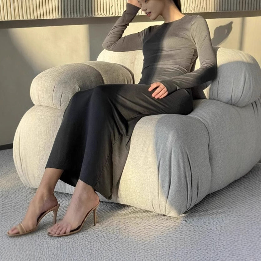 Dames Élégante Robe Maxi à Manches Longues en Jersey de Haute Qualité Chic und Stil