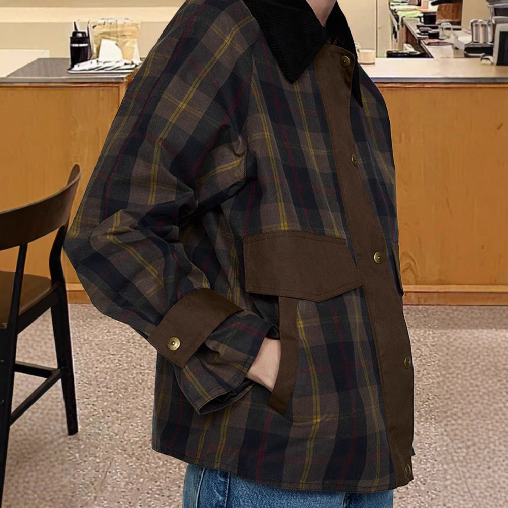 Ladies checked utility jacket with practical button detail and relaxed fit Chic and Style