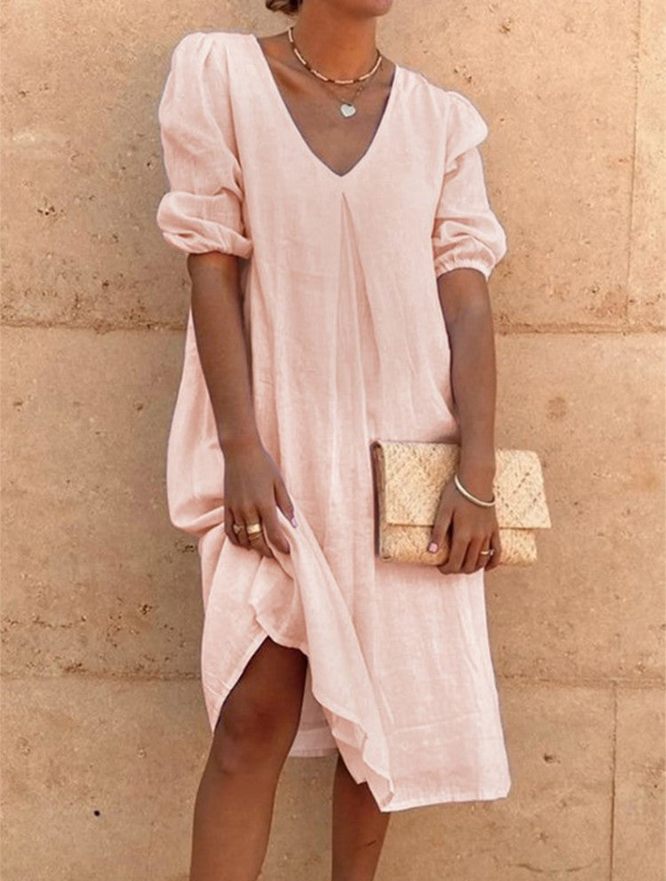 Robe midi à encolure en V à manches bouffantes pour femmes Chic und Stil