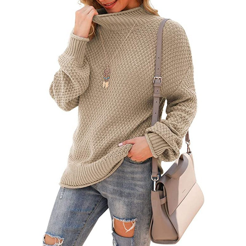 Pull en grosse maille pour femmes avec col haut et structure tendance Chic und Stil