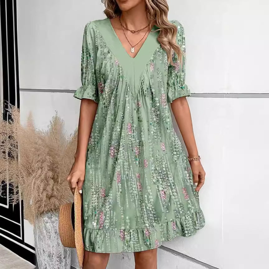 Robe de loisirs pour femmes avec décolleté en V profond et manches bouffantes à la mode Chic und Stil