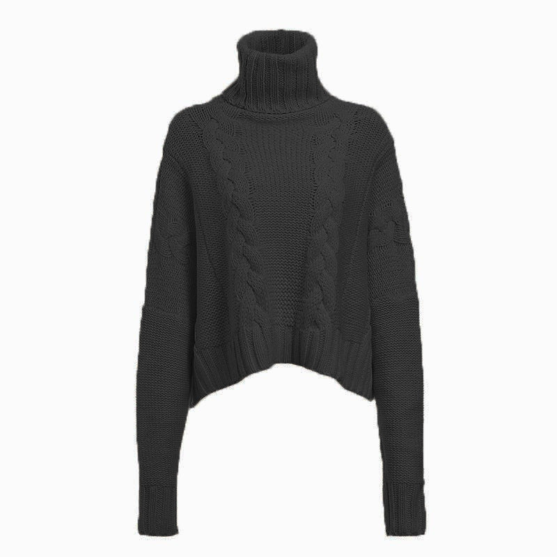 Pull en grosse maille pour femmes avec col haut et design de torsades unique Chic und Stil