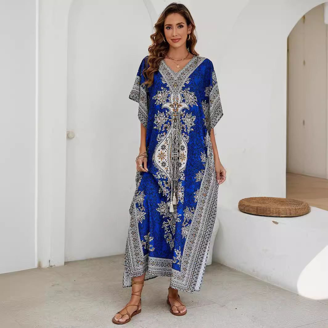 Robe maxi kaftan imprimée bohème pour femmes Chic und Stil