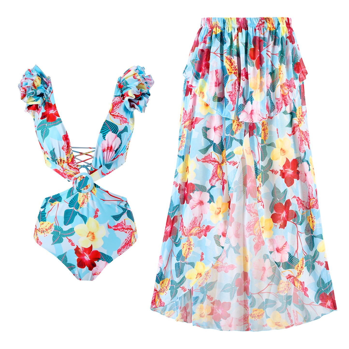 Maillot de bain femme avec détails en volants et jupe imprimée Chic und Stil