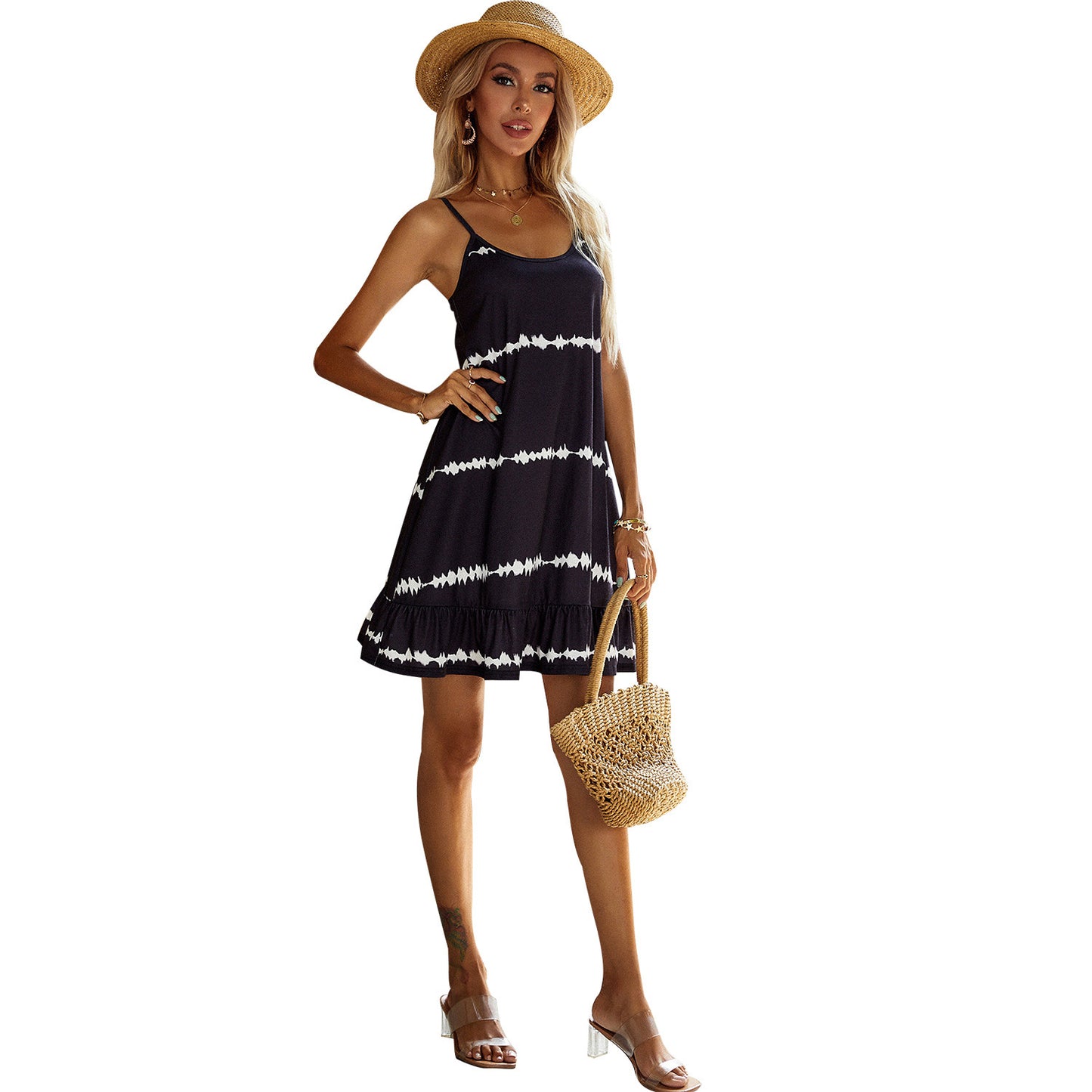 Robe mini décontractée pour femmes avec ourlet à volants et motif contrastant Chic und Stil