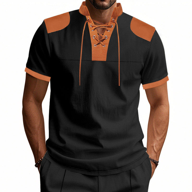 Chemise à manches courtes pour hommes avec lacets et design structuré Chic und Stil