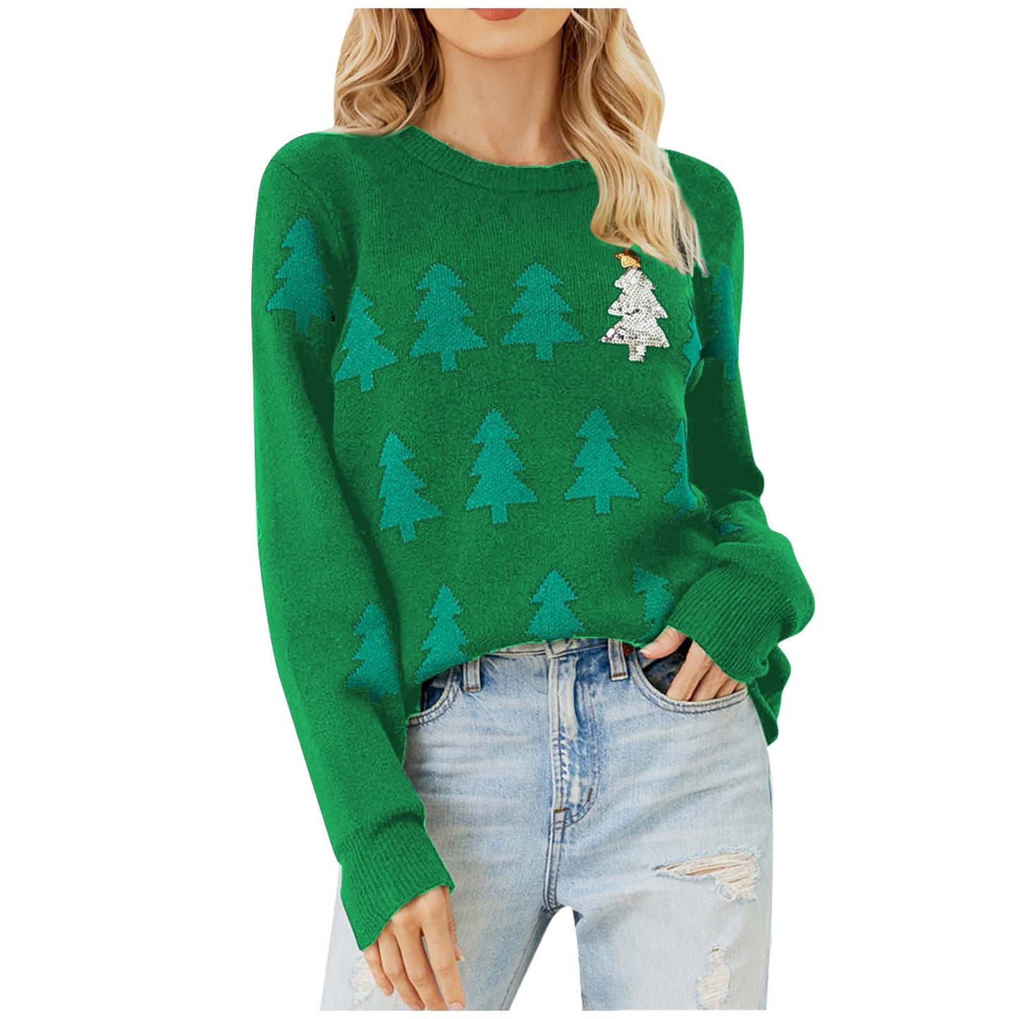 Pull en tricot festif pour femmes avec motif d'arbre de Noël Chic und Stil