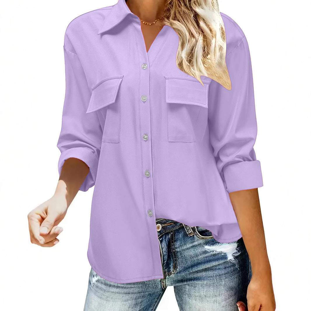 Chemise décontractée à manches longues pour femmes avec poches poitrine pratiques et fermeture à boutons Chic und Stil