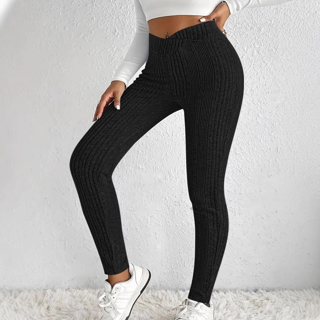Leggings en tricot pour femmes avec taille haute et fines rayures verticales Chic und Stil