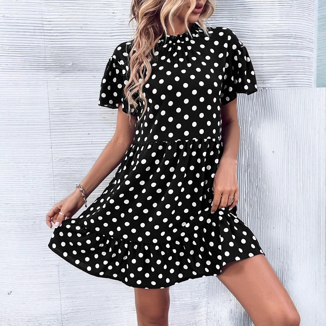 Robe mini à pois pour dames avec volants et fronces Chic und Stil